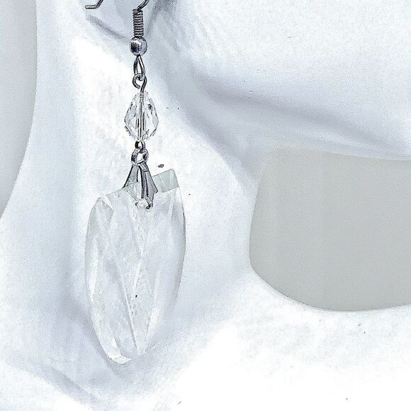 Vintage Victorian crystal dangling earrings engraved pierced 3” long - Picture 3 of 5